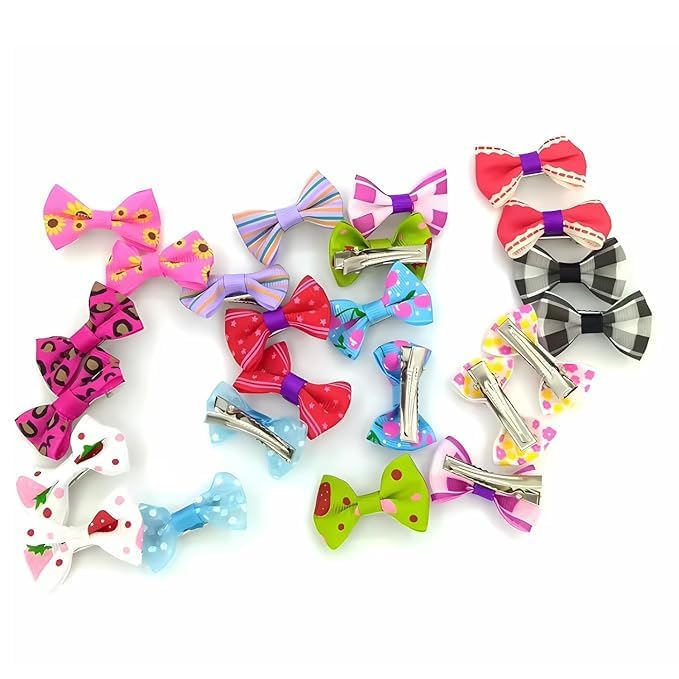 Boriva Mixed Style Small Dog & Cat Pink Hair Clips, Puppy Pet Hair Bows with Steel Clips, Crown Hairpins, Pack of 12 - Image 1