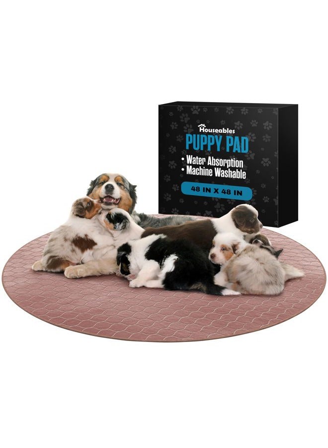 Houseables Puppy Pee Pads for Dogs, Puppies Whelping Pad, Reusable, Washable, Large, Brown, Round, 1Pk, 48 x 48, Non Slip, Waterproof Mat, Absorbing, Pet Training Supplies, Dog Playpen Crate Liner | - Image 1