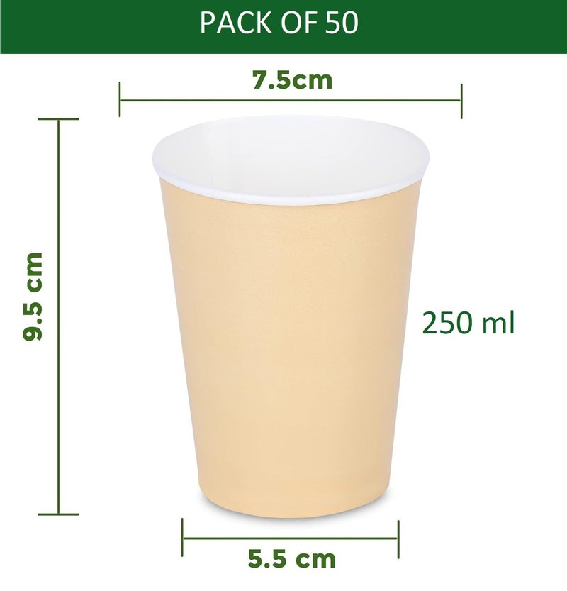 e kysa basics ekysa Basics Paper Disposable Tea/Coffee Cups – 250 ml, Leak-Resistant, Eco-Friendly, for Hot Beverages, Multicolor, Pack of 50 - Image 2