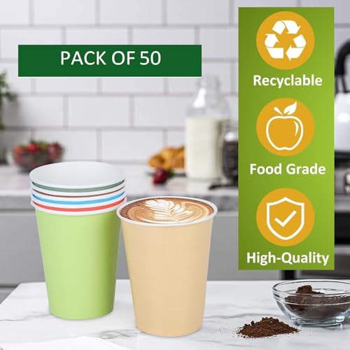 e kysa basics ekysa Basics Paper Disposable Tea/Coffee Cups – 250 ml, Leak-Resistant, Eco-Friendly, for Hot Beverages, Multicolor, Pack of 50 - Image 5