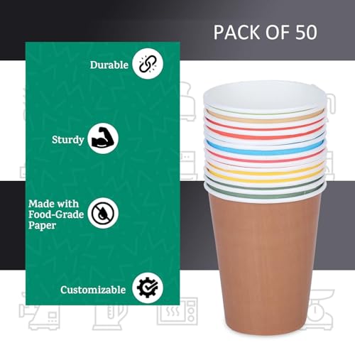 e kysa basics ekysa Basics Paper Disposable Tea/Coffee Cups – 250 ml, Leak-Resistant, Eco-Friendly, for Hot Beverages, Multicolor, Pack of 50 - Image 4