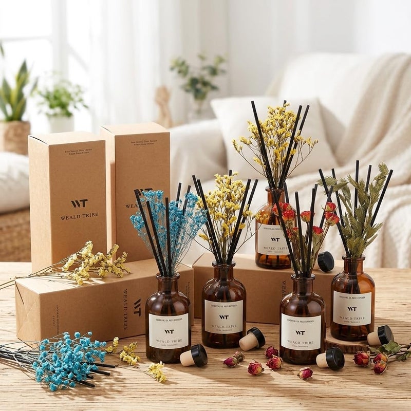 WEALD TRIBE Reed Diffuser Set for Bathroom Air Fresheners, Oil Diffuser Sticks with Flower | Lemongrass Scent 4.0 fl oz Home Fragrance with Sticks Defusers | House Bedroom Office Shelf Decor - Image 2