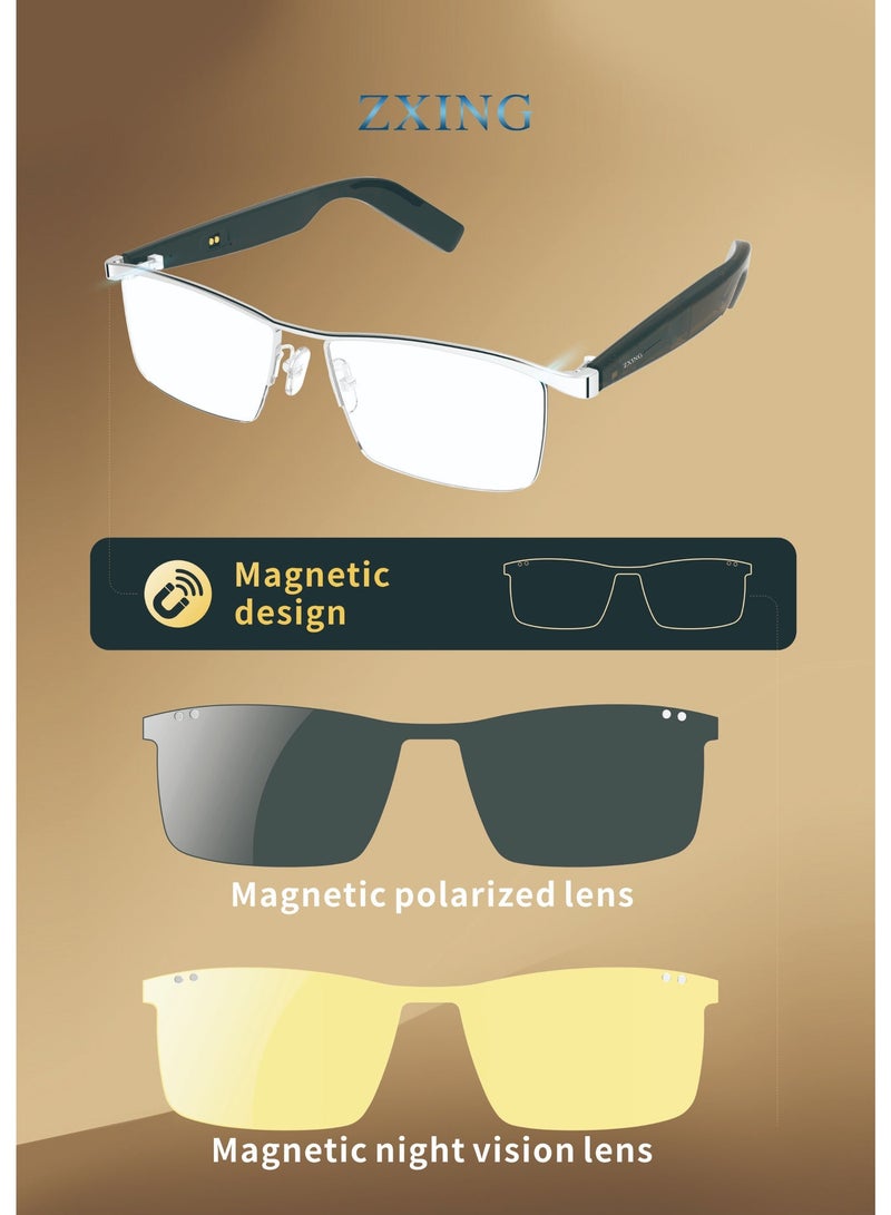 ZXING Smart Audio Glasses Italian Design Frame Dual Open Ear Speakers Bluetooth AI Voice Assistant Magnetic Charging Waterproof IPX4 Music Calls Night Driving Anti Glare 2026 Tech Gift - Image 1