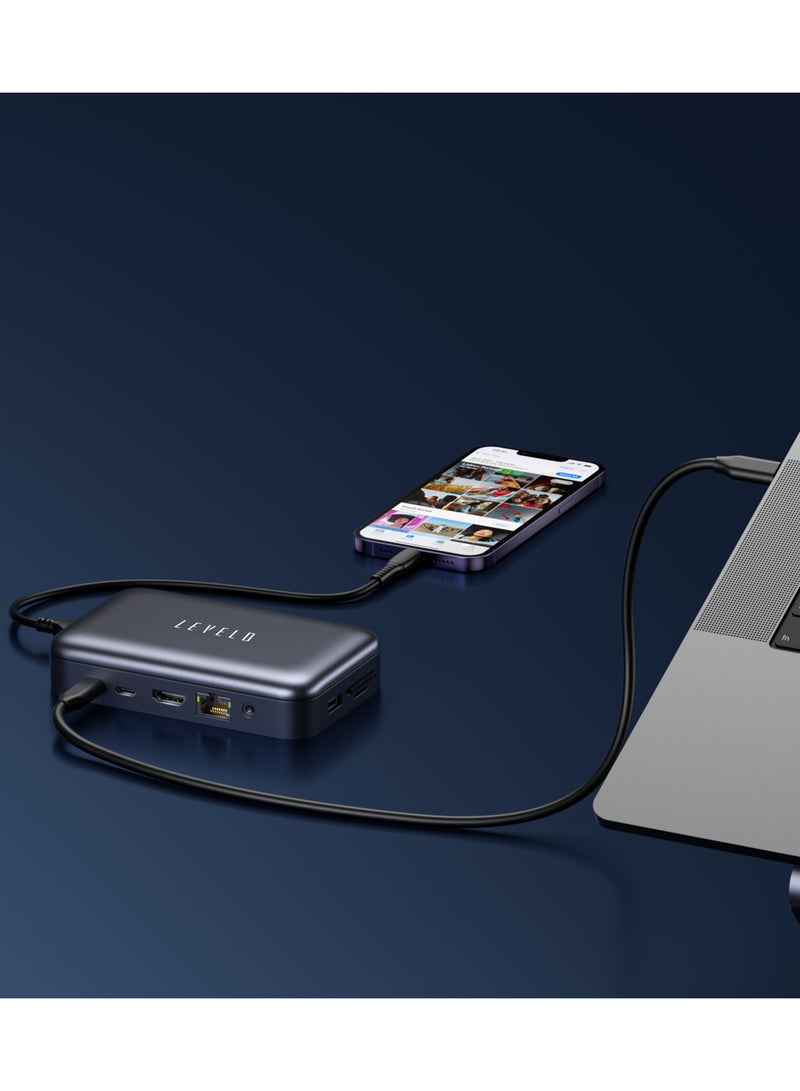 LEVELO 10in1 Storage Dock Station with Versa Port and USB-C / Variety of Connection / Sim Card Tool Set - Grey - Image 2