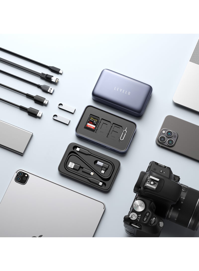 LEVELO 10in1 Storage Dock Station with Versa Port and USB-C / Variety of Connection / Sim Card Tool Set - Grey - Image 3