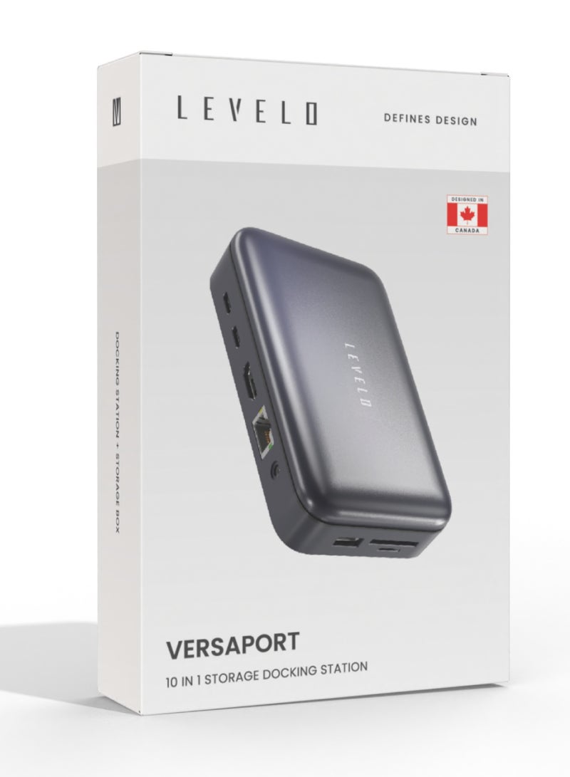 LEVELO 10in1 Storage Dock Station with Versa Port and USB-C / Variety of Connection / Sim Card Tool Set - Grey - Image 4