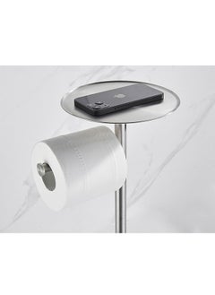 Generic Toilet Paper Holder Stand with Phone Shelf Bathroom Toliet Decor Decoration Tissue Paper Roll Holder Free Standing Storage for Bathroom Floor Standing Toilet Roll Dispenser(Black)  - Image 5