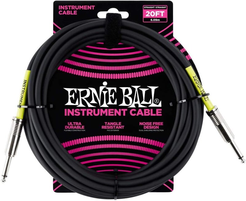 Ernie Ball كابل آلة موسيقية مستقيم/مستقيم بطول 20 قدم من إيرني بول - أسود - Image 1