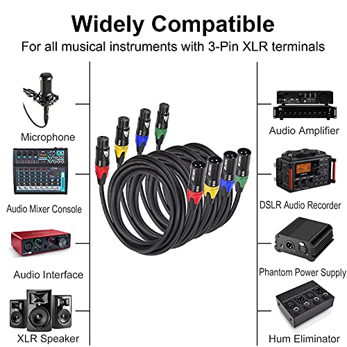 MIKIZ XLR Microphone Cables 6 Feet 4 Pack - Pro Balanced 3-Pin XLR Male to Female Audio Cables - Image 2