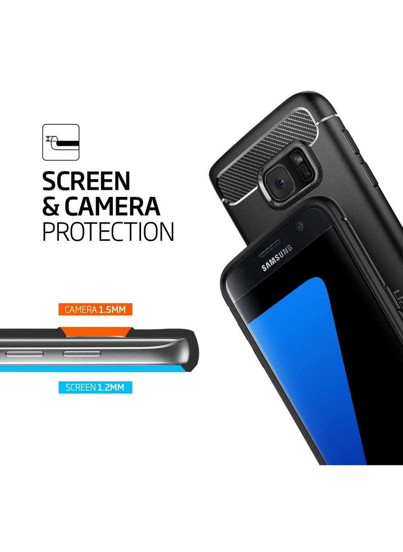 Spigen - Rugged Armor Samsung Galaxy S7 Case with Resilient Shock Absorption and Carbon Fiber Design for Samsung Galaxy S7 2016 - Black - Image 1