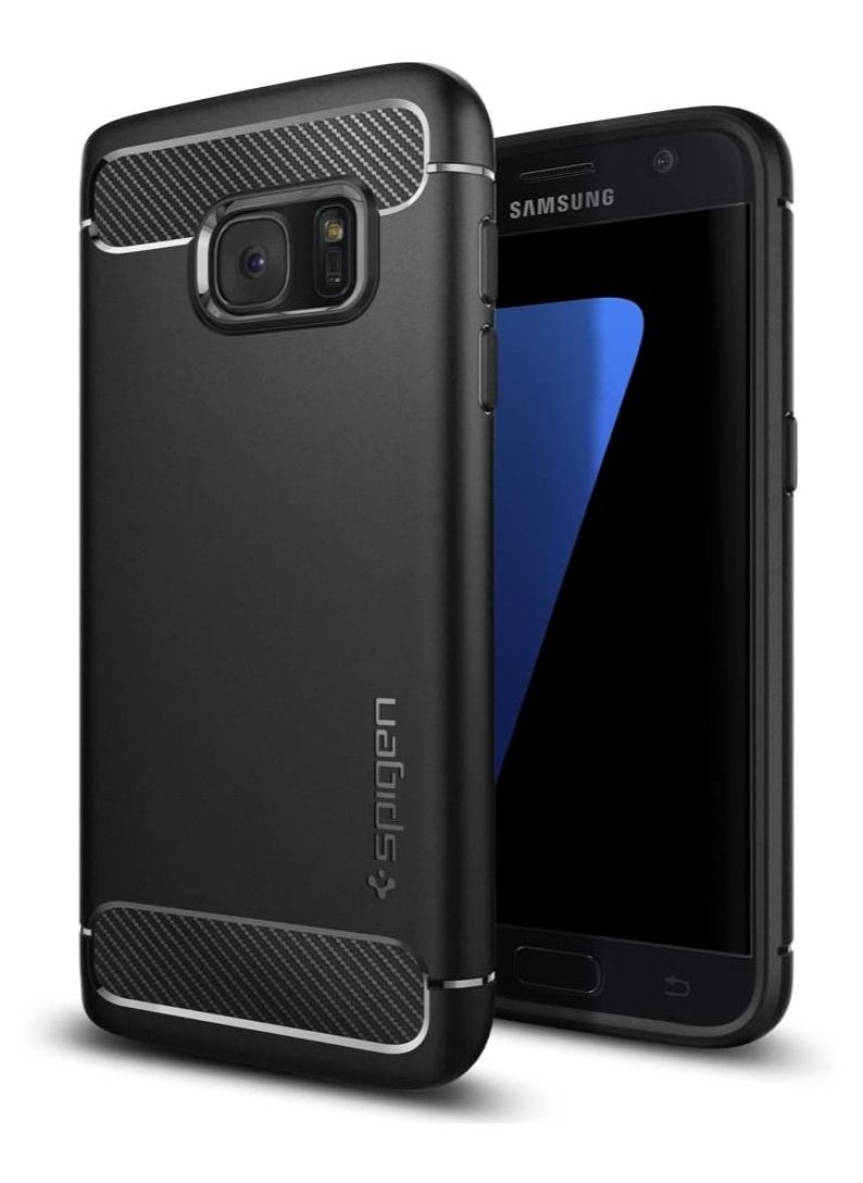 Spigen - Rugged Armor Samsung Galaxy S7 Case with Resilient Shock Absorption and Carbon Fiber Design for Samsung Galaxy S7 2016 - Black - Image 1
