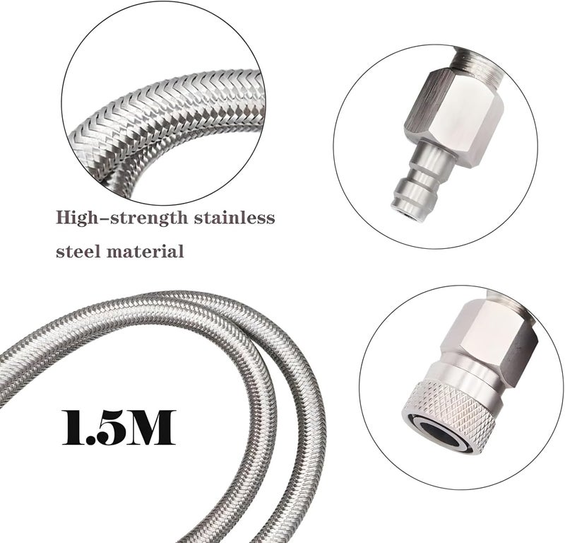 Genrics Paintball Filling Hose Whip Extension Stainless Steel Air Fill Station & Charging System with Quick Disconnect 60inch - Image 2