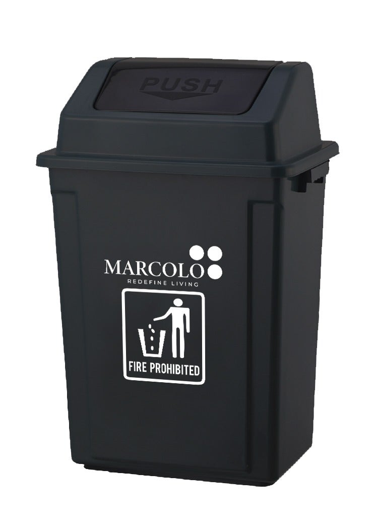 ماركولو سلة نفايات بغطاء دفع - ٦٠ لتر | سلة نفايات باللون الأسود للاستخدام الداخلي والخارجي - Image 1