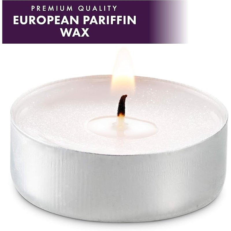 مونتوباك شمعة Tealight غير المعطرة من MontoPack عبوة من 125 قطعة | شمع مضغوط من البارافين، بدون دخان، حرق يدوم طويلاً | لديكور المنزل، قطع تزيين الطاولة، حفلات أعياد الميلاد، الكريسماس وحمام السباحة - Image 2
