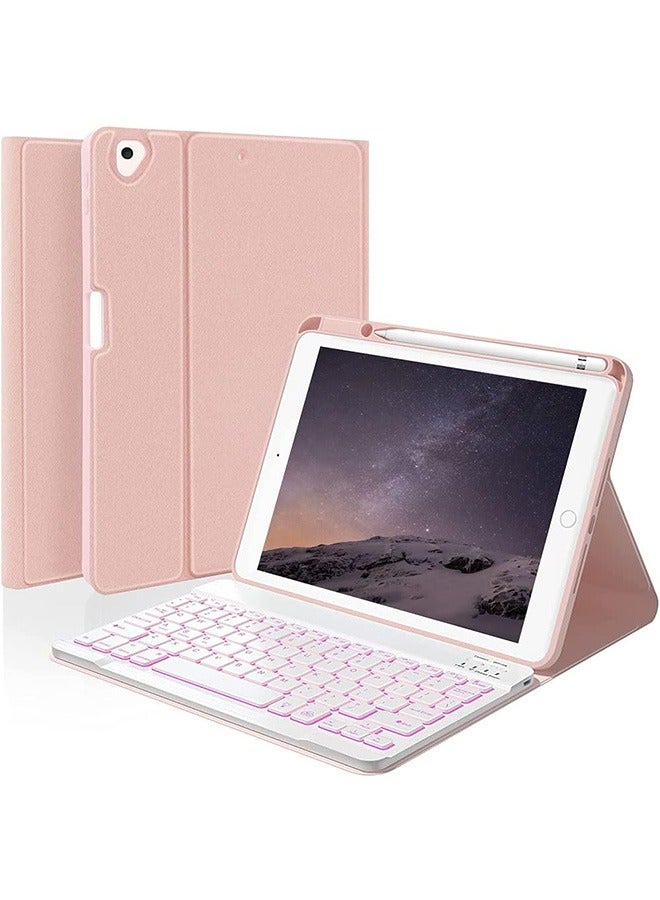 iPad Keyboard Case for iPad 10.2" 9th Gen 2021/8th Gen 2020/7th Gen 2019, iPad Pro 10.5" 2017/iPad Air 3rd Gen 10.5 2019 Built-in Pencil Holder Backlit BT Keyboard Auto Sleep/Wake Function (Rose Gold)