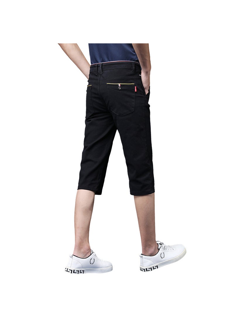 Generic - Casual Shorts Men Elastic Four Seasons Classic 7-pants Multi-color Straight Cylinder Design Suitable Young Men 986 black 7 points - Image 1