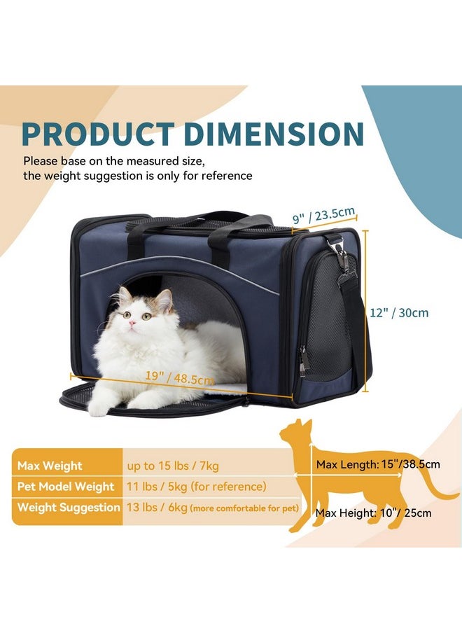 Petsfit Tsa Approved Pet Carrier For Small Cats Dogs,TwoWay Placement Cat Carrier For Cat Small Animals, With Removable Soft Padding On 2 Sides, 19 X 9 X 12 Inches, Navy  - Image 3