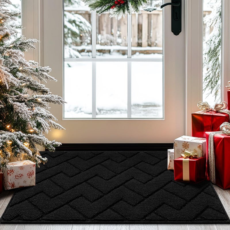 hicorfe Indoor Doormat,Welcome Door Mat TPR Backing Non Slip Mats 20"x31.5" Absorbent Resist Dirt Entrance Doormat Inside Floor for Entryway Washable Low-Profile (Black) - Image 1
