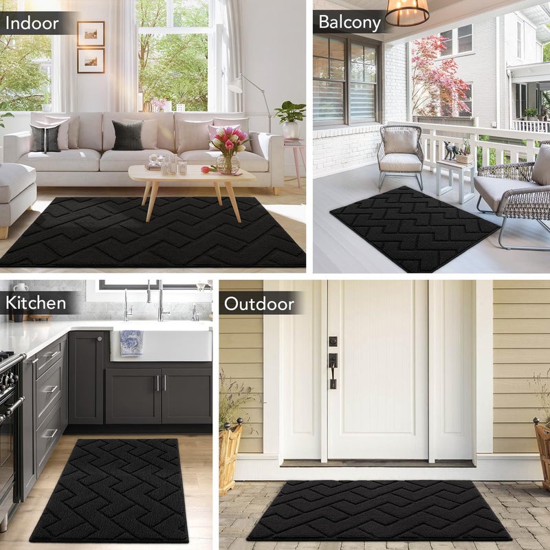 hicorfe Indoor Doormat,Welcome Door Mat TPR Backing Non Slip Mats 20"x31.5" Absorbent Resist Dirt Entrance Doormat Inside Floor for Entryway Washable Low-Profile (Black) - Image 2
