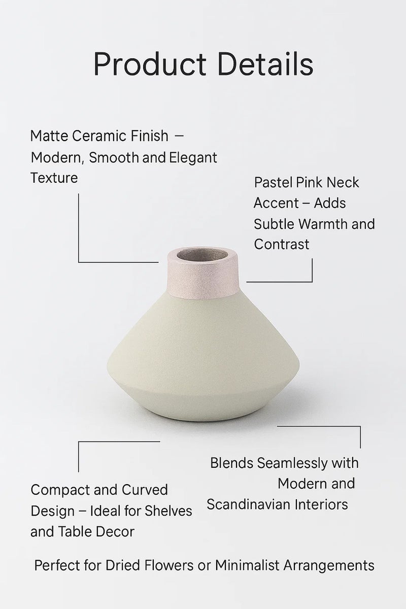 ماريا هومز مزهرية حديثة من الخزف الرمادي والوردي – أصيص زهور مزخرف بسيط لديكور المنزل والمكتب - Image 3