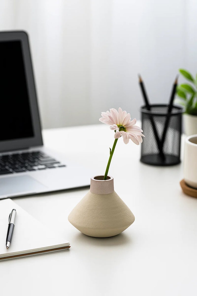 ماريا هومز مزهرية حديثة من الخزف الرمادي والوردي – أصيص زهور مزخرف بسيط لديكور المنزل والمكتب - Image 1