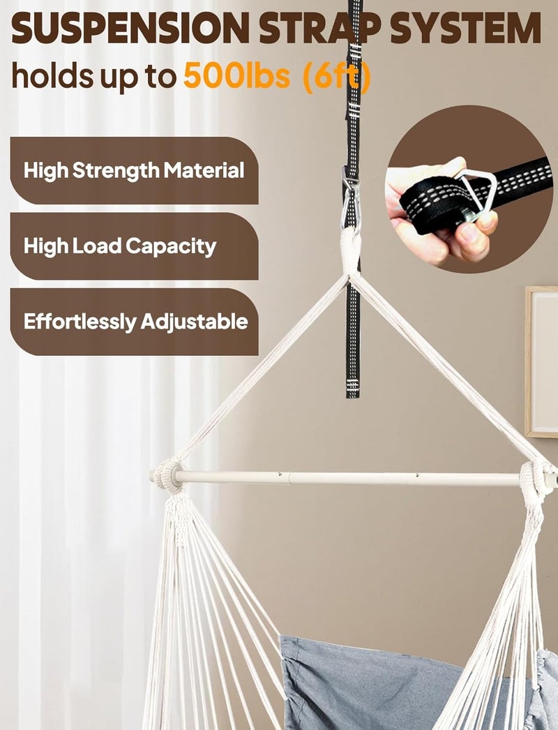 Chihee Hammock Chair Hanging Swing Max 500 Lbs 2 Cushions Included Metal Spreader Bar with Anti-Slip Grooves Portable Hanging Chair Side Pocket Large Macrame Bohemian Chair Indoor Outdoor - Image 3