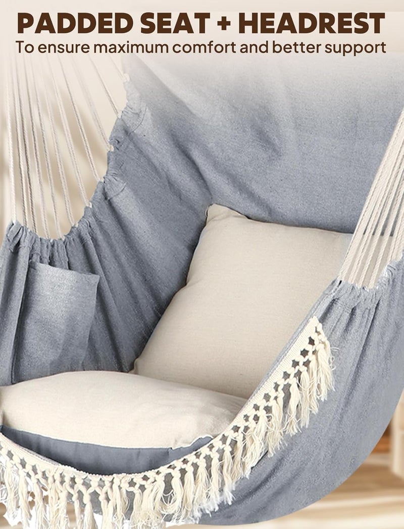 Chihee Hammock Chair Hanging Swing Max 500 Lbs 2 Cushions Included Metal Spreader Bar with Anti-Slip Grooves Portable Hanging Chair Side Pocket Large Macrame Bohemian Chair Indoor Outdoor - Image 4