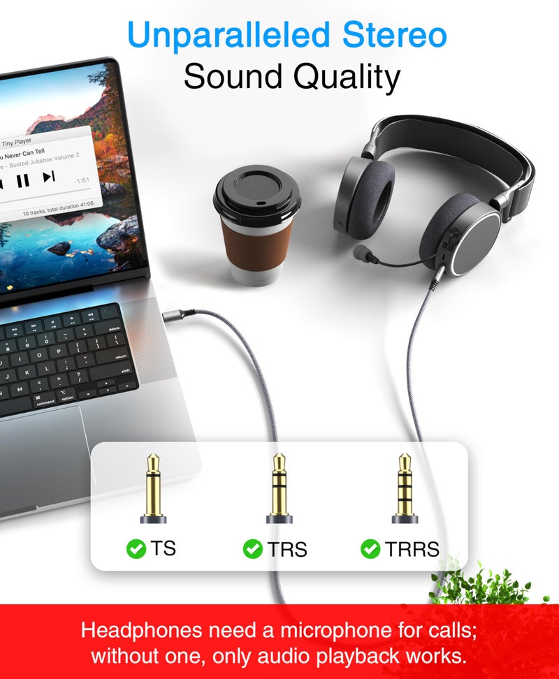 BlueRigger USB C to 3.5mm Audio Cable - (6FT, Male AUX to USBC, Type C AUX Cord, USBC to Headphone Jack Cable, USB-C Dongle, Type C to 1/8) - Compatible with Phone, Tablet, Laptop - Image 2