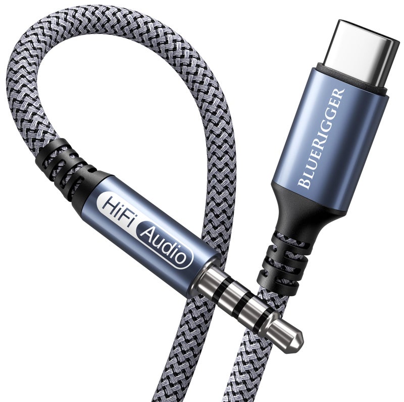 BlueRigger USB C to 3.5mm Audio Cable - (6FT, Male AUX to USBC, Type C AUX Cord, USBC to Headphone Jack Cable, USB-C Dongle, Type C to 1/8) - Compatible with Phone, Tablet, Laptop - Image 1