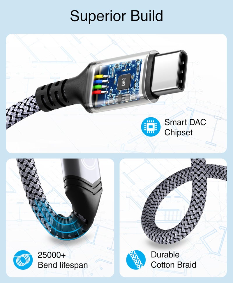 BlueRigger USB C to 3.5mm Audio Cable - (6FT, Male AUX to USBC, Type C AUX Cord, USBC to Headphone Jack Cable, USB-C Dongle, Type C to 1/8) - Compatible with Phone, Tablet, Laptop - Image 5