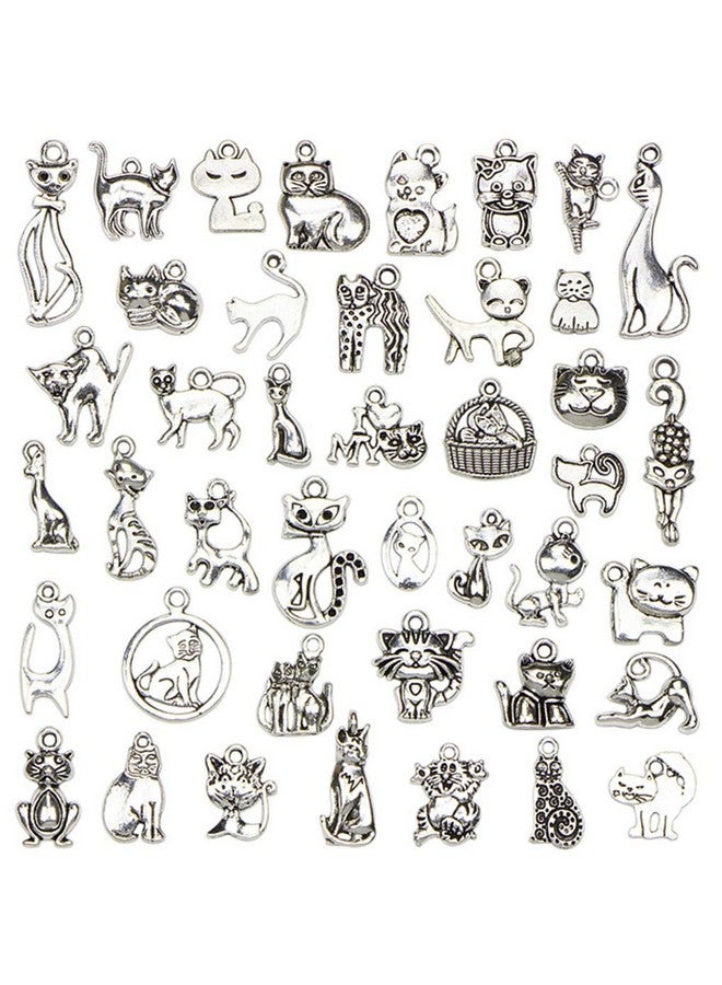 Kinteshun Assorted Cats Pet Charm Pendant For Diy Jewelry Making Accessaries(42Pcs,Antique Silver) - Image 1