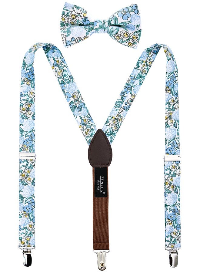 ZENXUS Floral Cotton Suspenders and Pre-tied Bow Tie Set for School Boys and Kids - Image 1