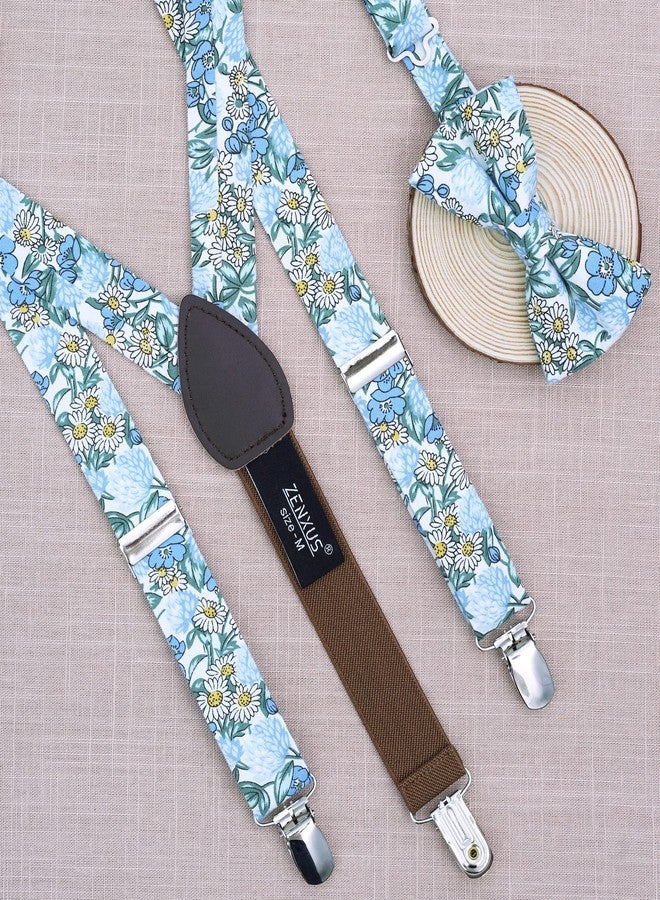 ZENXUS Floral Cotton Suspenders and Pre-tied Bow Tie Set for School Boys and Kids - Image 2