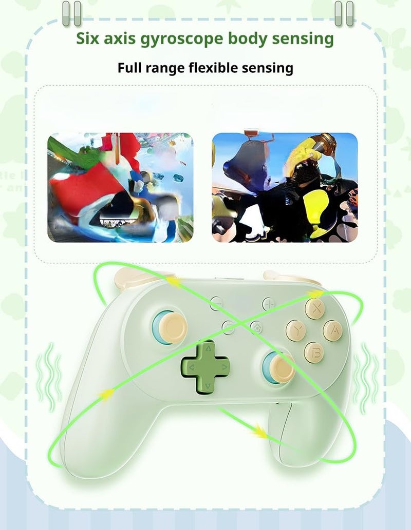Tuvzylory Macro Programming Handle Compatible with Switch 2/Switch 1, Wireless Controller, Hall Trigger, 6-Axis Gyro, Island-Inspired Green & Yellow Color - Image 4