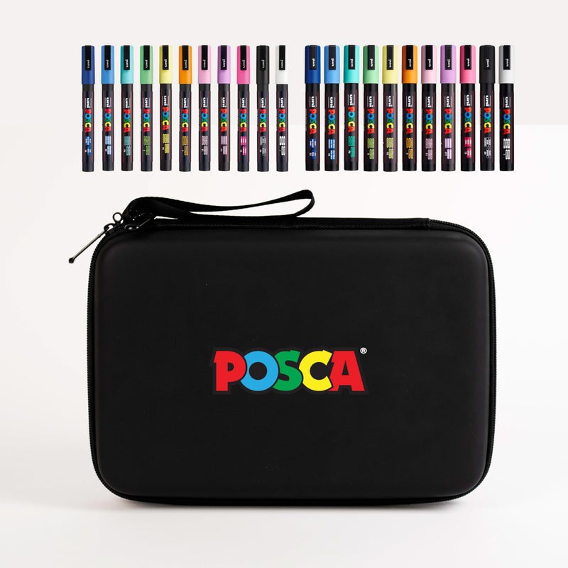 Posca Exclusive 3M and 5M Paint Markers Gift Set of 22 with Carrying Case, Great for Kids and Adults, Acrylic Art Markers for Coloring Canvas, Wood, Glass and Metal - Image 1