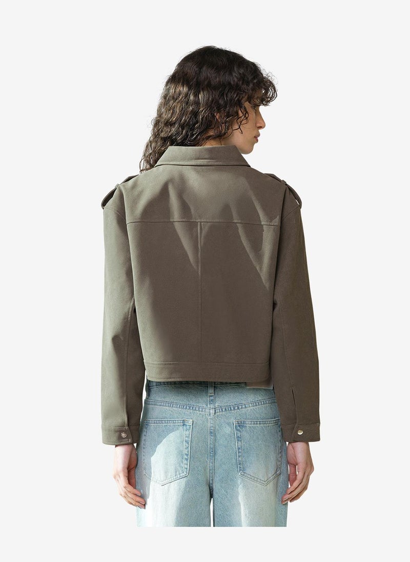 French Connection Women's Vintage Khaki Larissa Faux Suede Bomber - Image 3