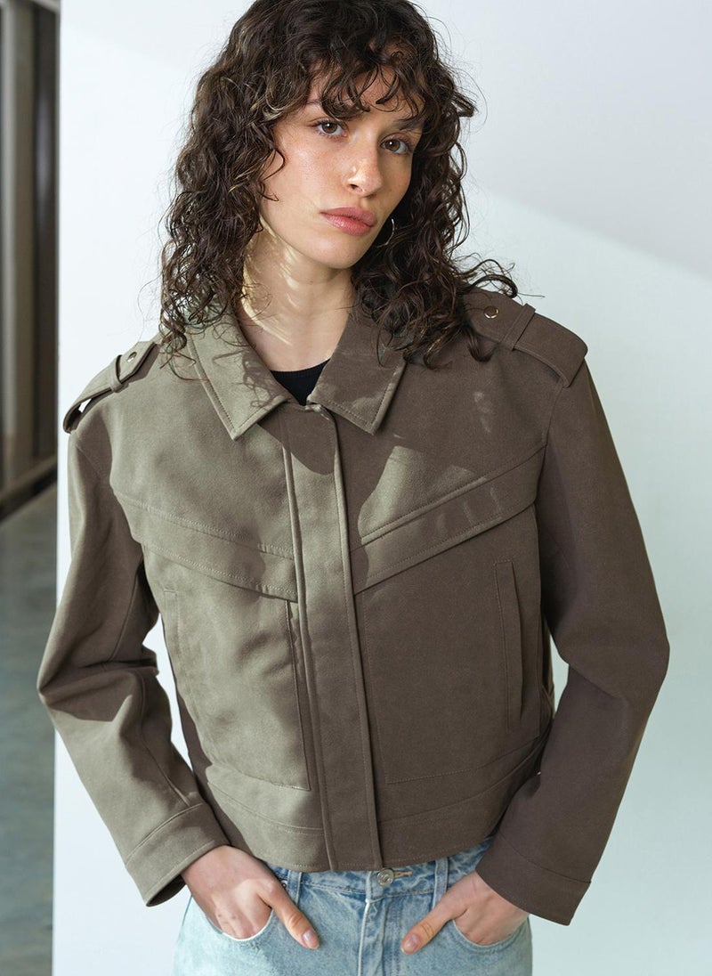 French Connection Women's Vintage Khaki Larissa Faux Suede Bomber - Image 1