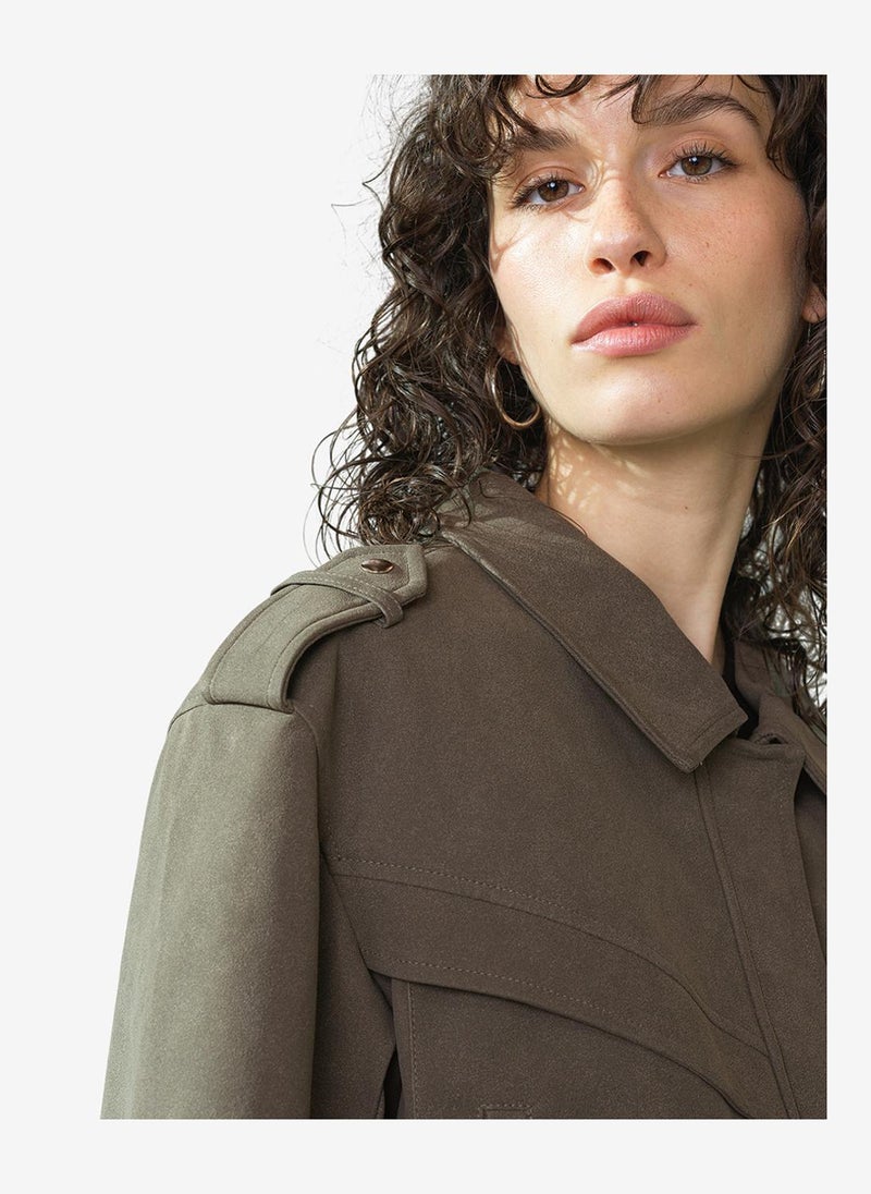 French Connection Women's Vintage Khaki Larissa Faux Suede Bomber - Image 2