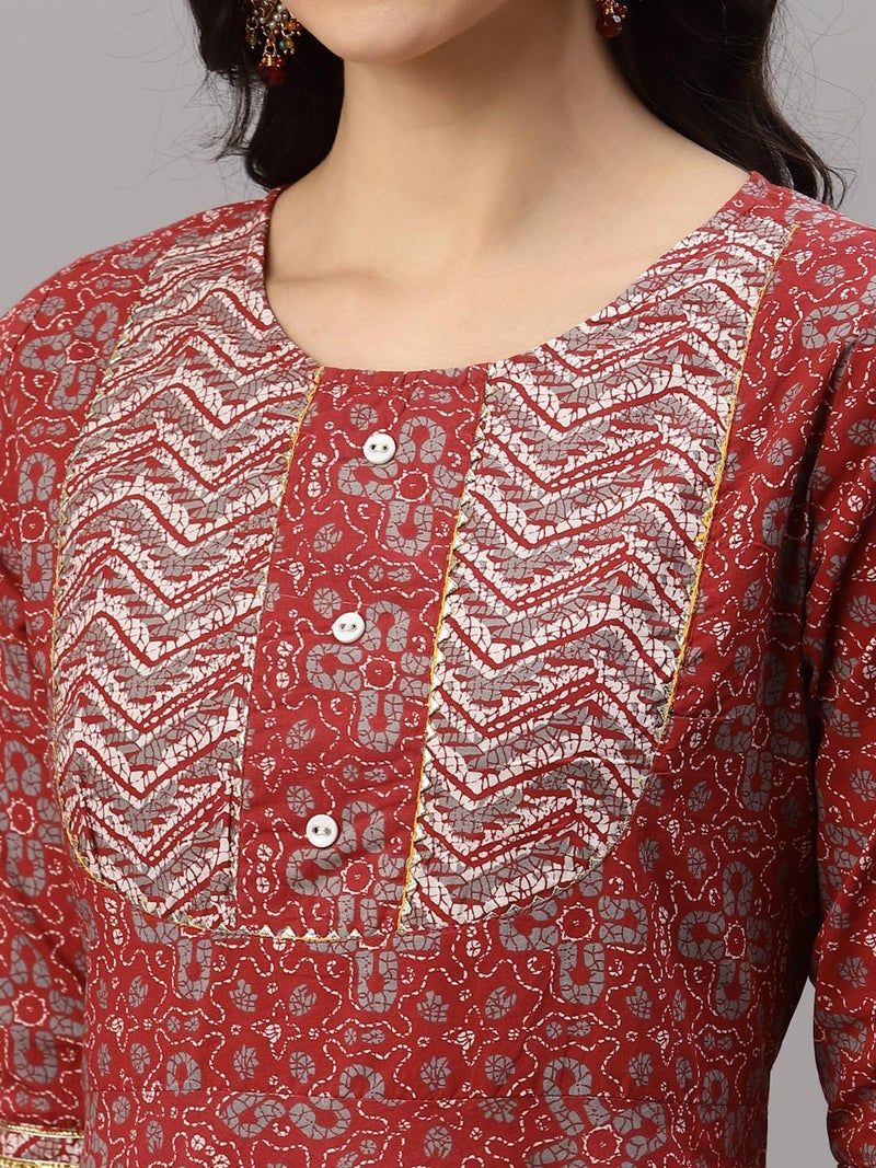 Yash Gallery Women's Cotton Floral Printed Regular Fit Anarkali Kurta for Women (1370YKMAROON_Maroon_X-Large) - Image 5
