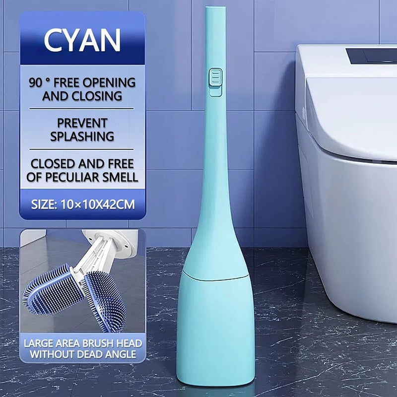 No Dead Corner Toilet Brush, 2022 New Punch Free Wall Hanging Silicone Toilet Brush, Premium Long Handle Silicone Toilet Brush with Holder Wall-mounted Silicone Brush Set