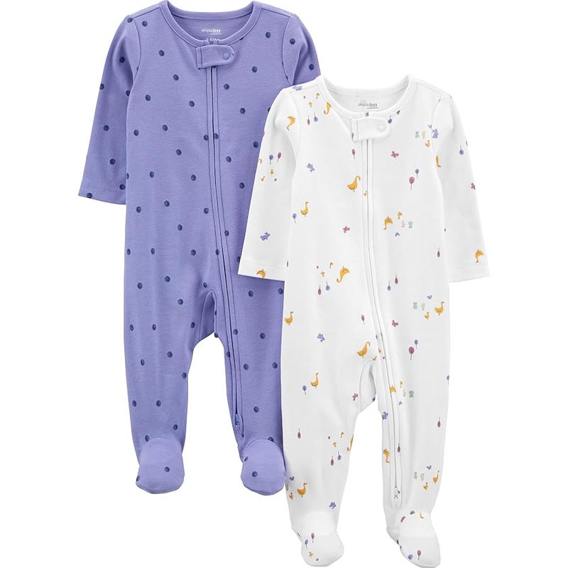 Simple Joys by Carter's baby-girls Cotton Footed Sleep and Play, Pack of 2 Baby and Toddler Sleepers - Image 1