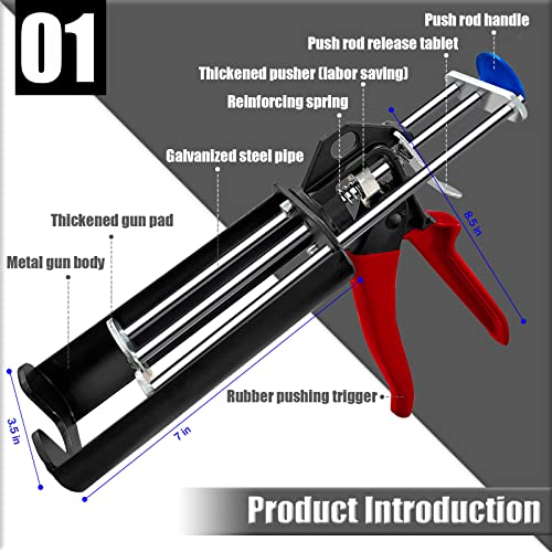Hubaow Dual Epoxy Gun for 200 mL / 6.76 fl oz, Double Cartridge Caulking Gun, Hand Manual Black Panel Bond Adhesive Caulk Gun (2:1 Mix Ratio) - Image 2