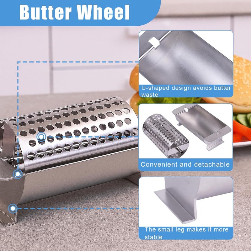 DigNew U-Shaped Butter Wheel, Food-Grade Stainless Steel Butter Roller,Butter Slicer Tool,Includes a Lid and a Cleaning Brush,Butter Dispenser for Breakfast,Tailgating,Picnics,Camping - Image 3