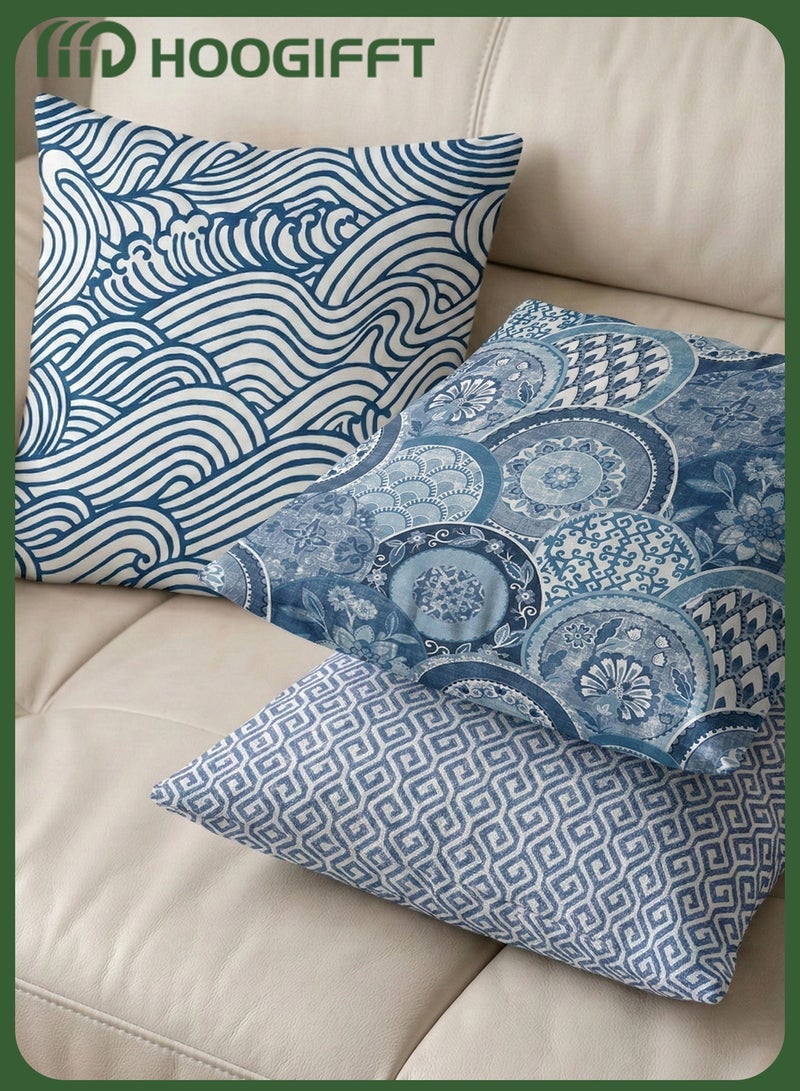 هوغيفت أغطية وسائد ديكور 4 قطع، مقاس 45 × 45 سم، أغطية مخدات مزخرفة بطباعة على الوجهين، قماش قصير الوبر مع سحاب مخفي، قابلة للغسل في الغسالة للكنب والسرير وغرفة المعيشة - Image 3