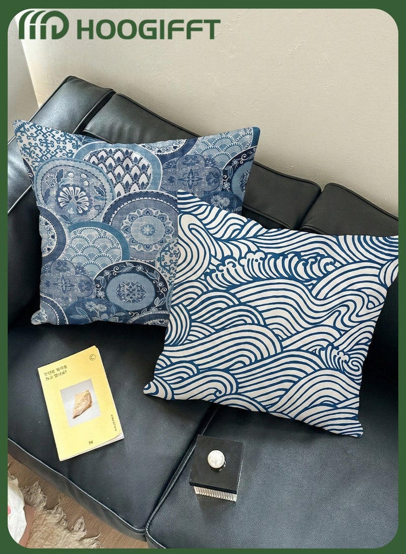 هوغيفت أغطية وسائد ديكور 4 قطع، مقاس 45 × 45 سم، أغطية مخدات مزخرفة بطباعة على الوجهين، قماش قصير الوبر مع سحاب مخفي، قابلة للغسل في الغسالة للكنب والسرير وغرفة المعيشة - Image 4
