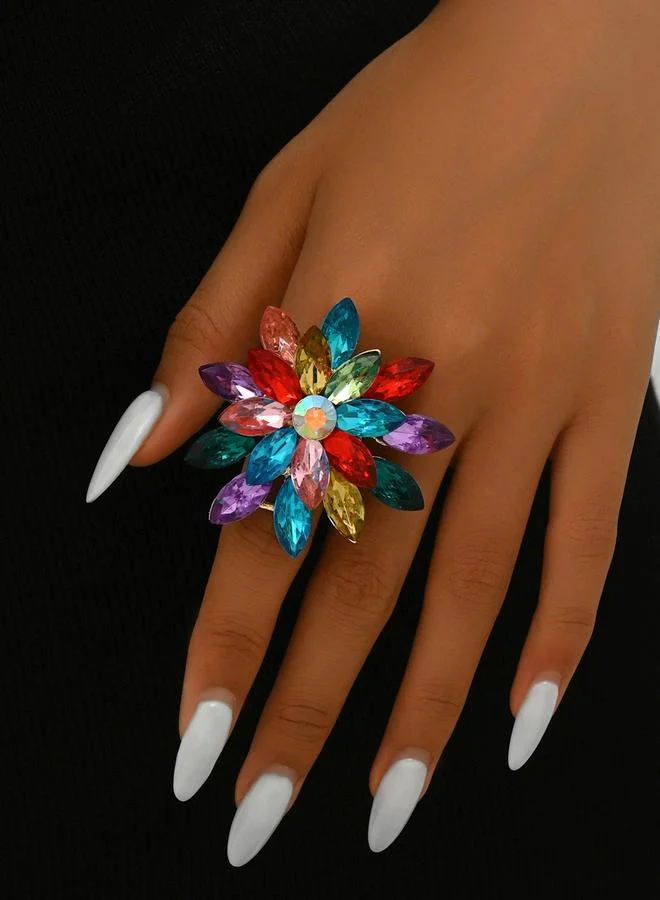 تايك تو خاتم مزين بشكل زهرة متعددة الألوان