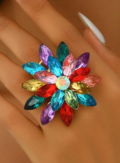 تايك تو خاتم مزين بشكل زهرة متعددة الألوان