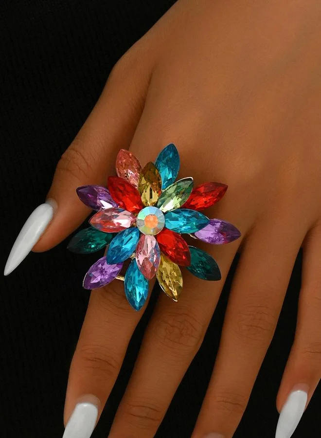 تايك تو خاتم مزين بشكل زهرة متعددة الألوان