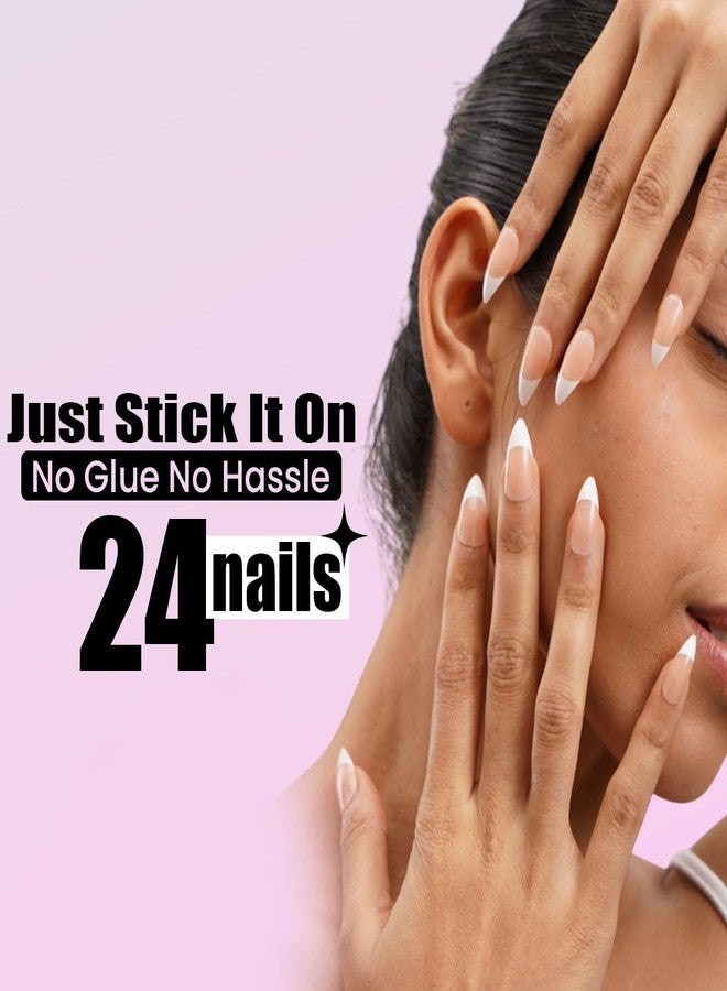 Sanfe Instant Stick On Nails, French Almond, 24 Reusable Artificial Nail Set/Extensions, Lightweight, Quick Apply, Salon Look, Lasts up to 3 Weeks - Image 2