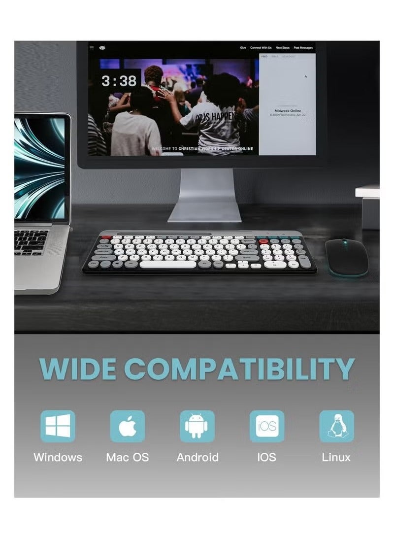 English Wireless Keyboard and Mouse Combo Multi-Device (Bluetooth+2.4G) Keyboard Mouse with Phone Tablet Holder Full-Sized Typewriter Cordless Keyboard and Mouse for Computer/Laptop (Black) - Image 4